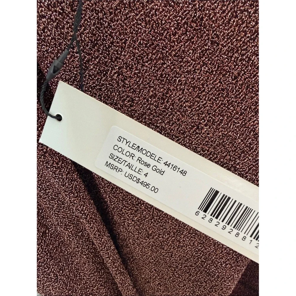 Monique Lhuillier Rose Gold Metallic One Shoulder Midi Dress Size 4 NWT